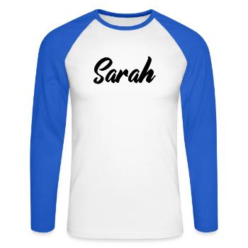sarah_name - Unisex Baseballshirt langarm - Weiß/Royalblau - Vorne - Nik (191cm)