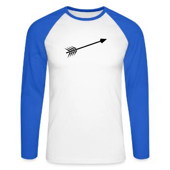 Pfeil - Unisex Baseballshirt langarm - Weiß/Royalblau - Vorne - Nik (191cm)