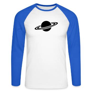 Silhouette de l’anneau de la planète Saturne - T-shirt baseball manches longues Homme - blanc/bleu royal - Devant - Nik (191cm)