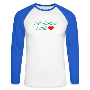 Bohuslän in my heart - Unisex Long Sleeve Baseball T-Shirt - white/royal blue - Front - Nik (191cm)