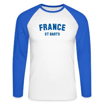 Saint-Barts, France, Caraïbes, Karibik - T-shirt baseball manches longues Homme - blanc/bleu royal - Devant - Nik (191cm)