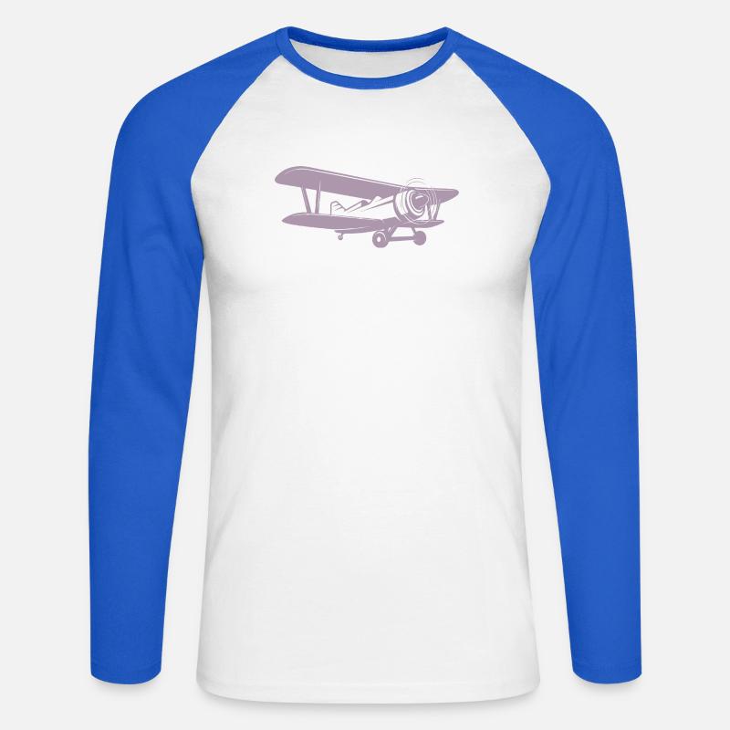 Doppeldecker Pilot Retro Minimalistisch - Unisex Baseballshirt langarm - Weiß/Royalblau