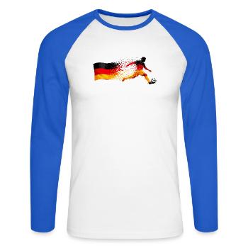 Deutschland Fußball Shirt – Germany Soccer - Unisex Long Sleeve Baseball T-Shirt - white/royal blue - Front - Nik (191cm)