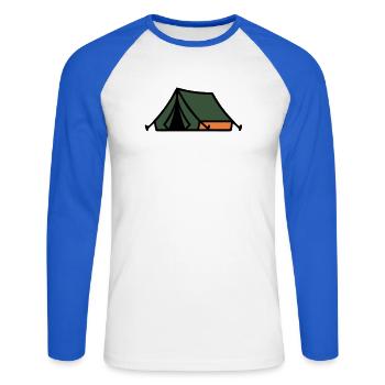 Tent Camping Summer Camp Scout Outdoor - Unisex Long Sleeve Baseball T-Shirt - white/royal blue - Front - Nik (191cm)