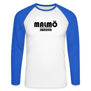Malmo Sweden - Unisex Long Sleeve Baseball T-Shirt - white/royal blue - Front - Nik (191cm)