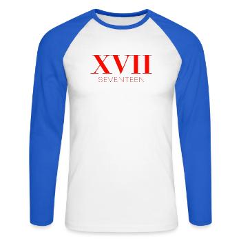 Idée de cadeau pour le 17e anniversaire - T-shirt baseball manches longues Homme - blanc/bleu royal - Devant - Nik (191cm)