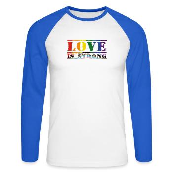 Love Is Strong Rainbow Style LGBTQ - Unisex Long Sleeve Baseball T-Shirt - white/royal blue - Front - Nik (191cm)