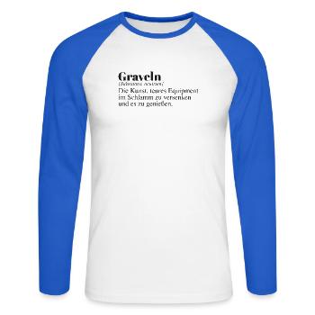 Graveln Definition - Unisex Baseballshirt langarm - Weiß/Royalblau - Vorne - Nik (191cm)