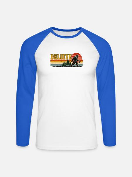 Glaub an Bigfoot Sunset Retro - Unisex Baseballshirt langarm - Weiß/Royalblau