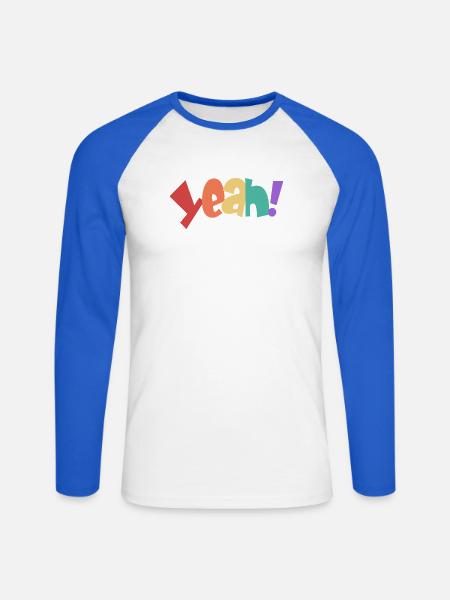 Bunte Yeah Typografie Design - Unisex Baseballshirt langarm - Weiß/Royalblau