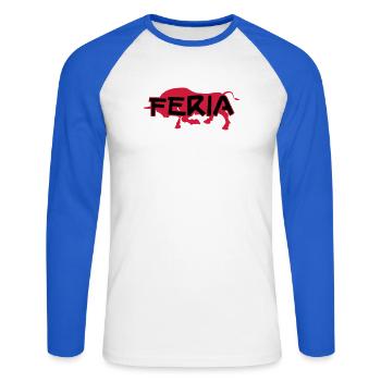 Feria - T-shirt baseball manches longues Homme - blanc/bleu royal - Devant - Nik (191cm)