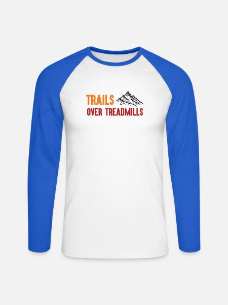 Trailrunning - Trails über Laufbänder - Unisex Baseballshirt langarm - Weiß/Royalblau