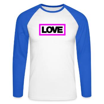 Typo LOVE Contour 2C - T-shirt baseball manches longues Homme - blanc/bleu royal - Devant - Nik (191cm)