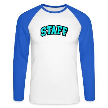 Staff Schriftzug - Unisex Baseballshirt langarm - Weiß/Royalblau - Vorne - Nik (191cm)
