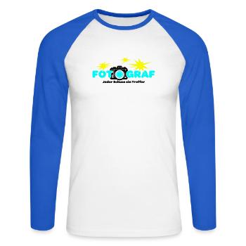 Fotograf Fotografin Fotokamera - Unisex Baseballshirt langarm - Weiß/Royalblau - Vorne - Nik (191cm)