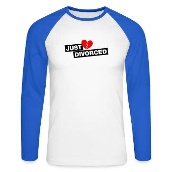 Just divorced - für alle Wieder-Singles - Unisex Baseballshirt langarm - Weiß/Royalblau - Vorne - Nik (191cm)