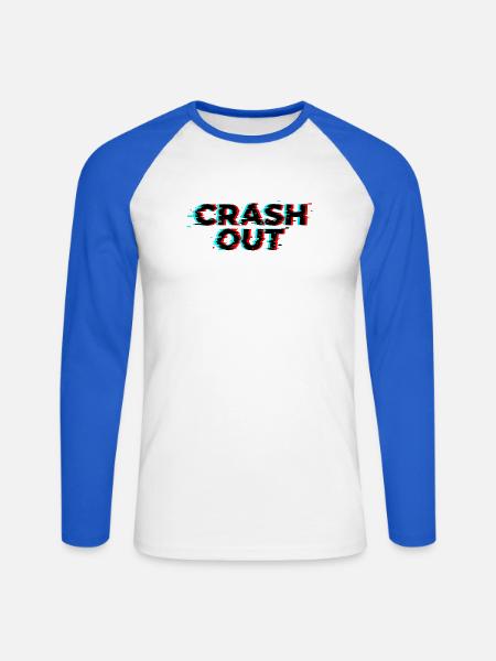 Crash Out – Glitch-Stil Schwarz Rot Cyan - Unisex Baseballshirt langarm - Weiß/Royalblau