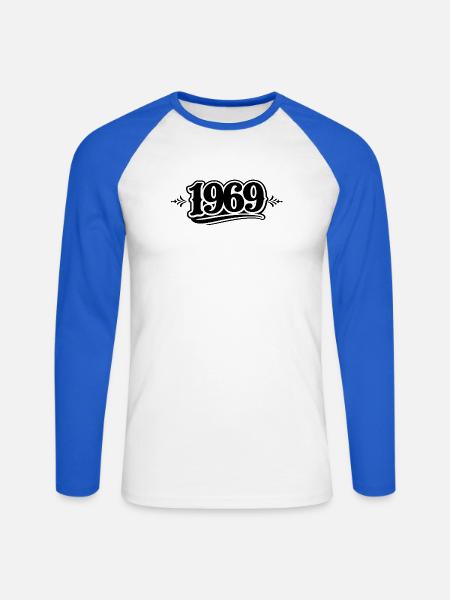 1969 Vintage Schriftzug Noir - Unisex Baseballshirt langarm - Weiß/Royalblau
