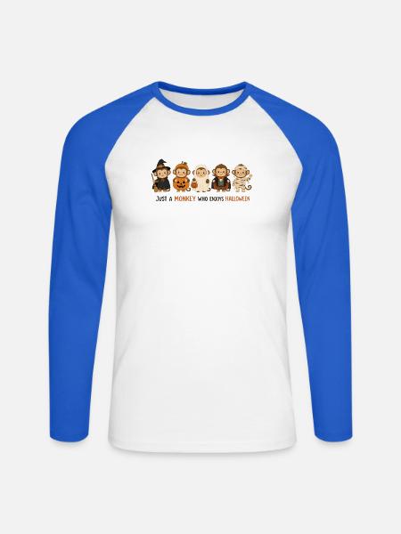 Halloween-Affe - Unisex Baseballshirt langarm - Weiß/Royalblau