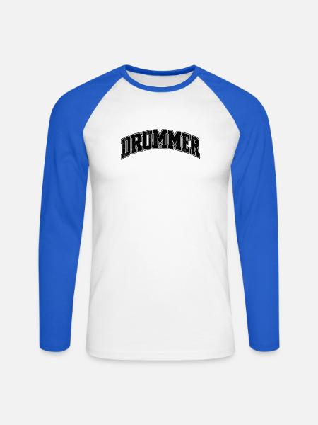 Drummer Arc Distressed Schrift - Unisex Baseballshirt langarm - Weiß/Royalblau