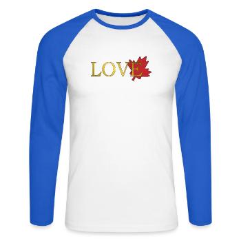 Amour Feuille d'érable du canada - T-shirt baseball manches longues Homme - blanc/bleu royal - Devant - Nik (191cm)