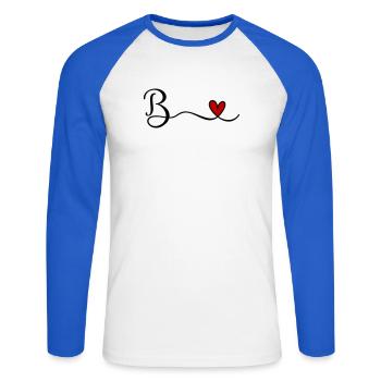 B - Unisex Baseballshirt langarm - Weiß/Royalblau - Vorne - Nik (191cm)
