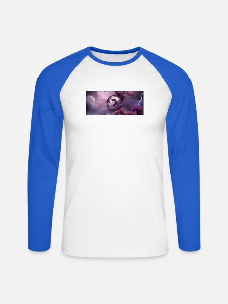 Drache im rosa Nebel - Unisex Baseballshirt langarm - Weiß/Royalblau