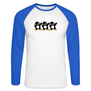 Dab Équipe Pingouin - T-shirt baseball manches longues Homme - blanc/bleu royal - Devant - Nik (191cm)