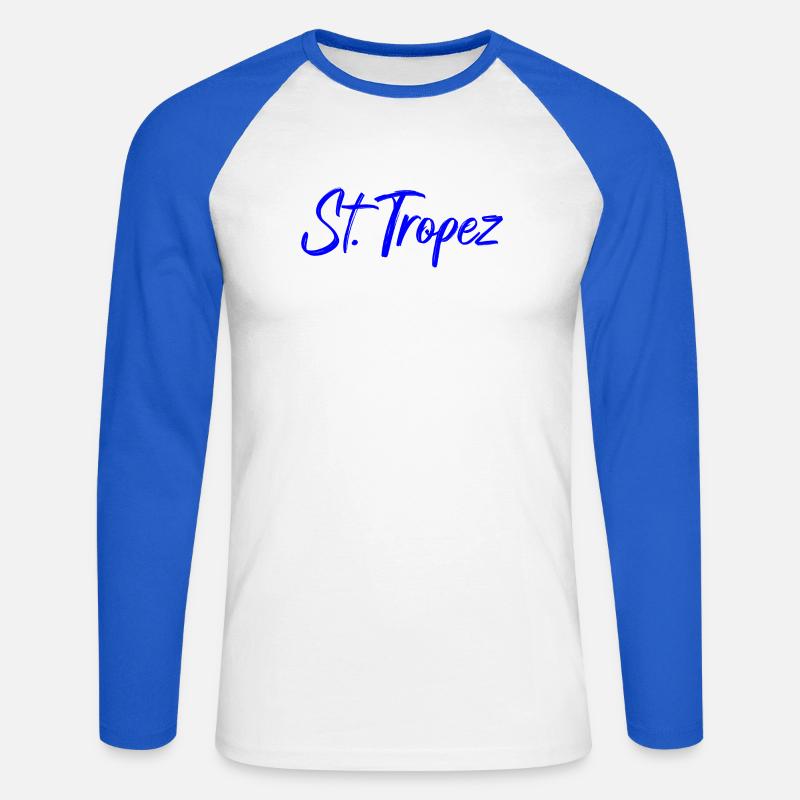 St Tropez Küstenflair Blau Script - Unisex Baseballshirt langarm - Weiß/Royalblau