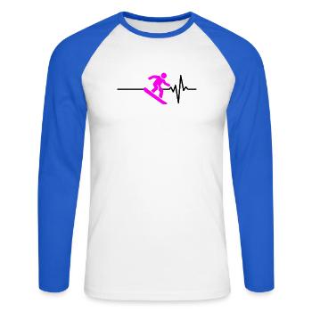 SNOWBOARDEUR BATTEMENT DE CŒUR ROSE, SPORTS D’HIVER - T-shirt baseball manches longues Homme - blanc/bleu royal - Devant - Nik (191cm)