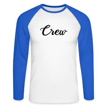 crew_schrift - Unisex Baseballshirt langarm - Weiß/Royalblau - Vorne - Nik (191cm)
