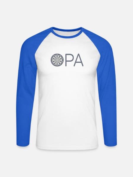 Opa mit Dartscheibe – Grau - Unisex Baseballshirt langarm - Weiß/Royalblau