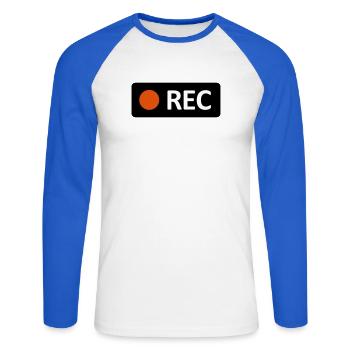 Bouton d’enregistrement REC de la caméra. Enregistrer, live, rec - T-shirt baseball manches longues Homme - blanc/bleu royal - Devant - Nik (191cm)