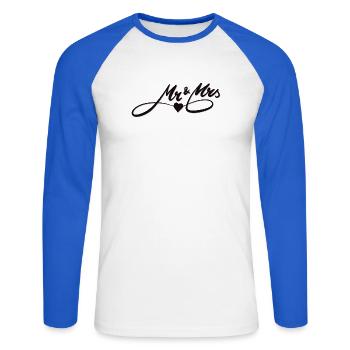 Design d’amour romantique avec motif de cœur - T-shirt baseball manches longues Homme - blanc/bleu royal - Devant - Nik (191cm)