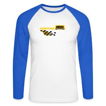 Chauffeur de taxi - T-shirt baseball manches longues Homme - blanc/bleu royal - Devant - Nik (191cm)