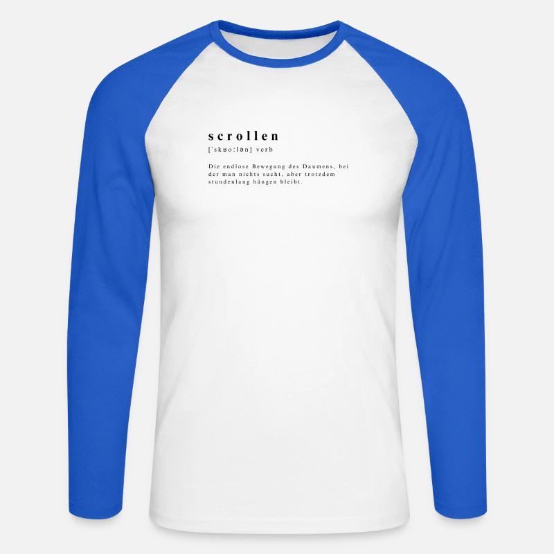 Scrollen – Die Kunst der Daumen-Akrobatik - Unisex Baseballshirt langarm - Weiß/Royalblau