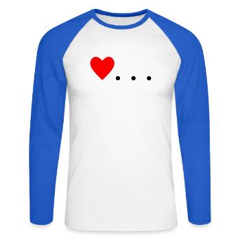Herz mit drei Punkten – Symbol Design - Unisex Baseballshirt langarm - Weiß/Royalblau - Vorne - Nik (191cm)