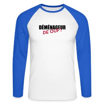 Déménageur / Déménagement / Déménager / Camion - T-shirt baseball manches longues Homme - blanc/bleu royal - Devant - Nik (191cm)