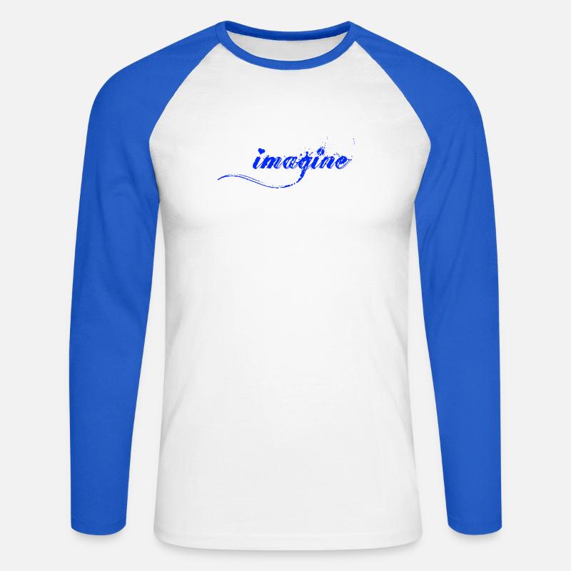 Imagine Blaue Farbklecks Script - Unisex Baseballshirt langarm - Weiß/Royalblau
