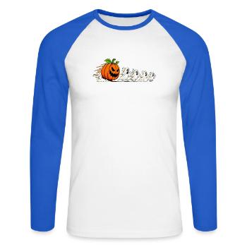 HALLOWEEN KÜRBIS GEIST - Unisex Baseballshirt langarm - Weiß/Royalblau - Vorne - Nik (191cm)