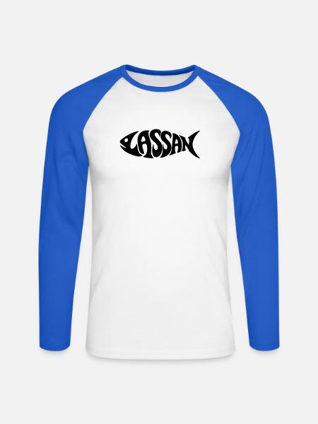 Lassan | Motiv Fisch - Unisex Baseballshirt langarm - Weiß/Royalblau