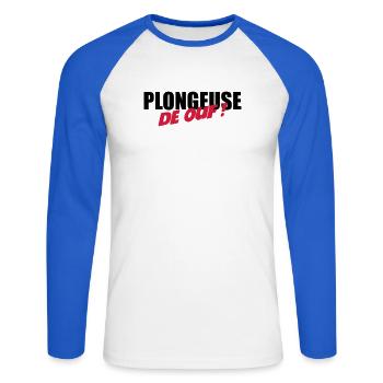 Plongeuse de ouf ! - T-shirt baseball manches longues Homme - blanc/bleu royal - Devant - Nik (191cm)