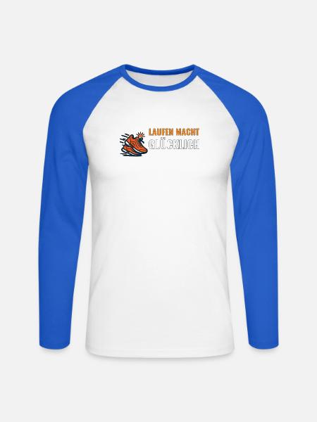 Laufen macht glücklich Motiv. - Unisex Baseballshirt langarm - Weiß/Royalblau
