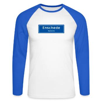 Enschede Stadtschild - Unisex Baseballshirt langarm - Weiß/Royalblau - Vorne - Nik (191cm)