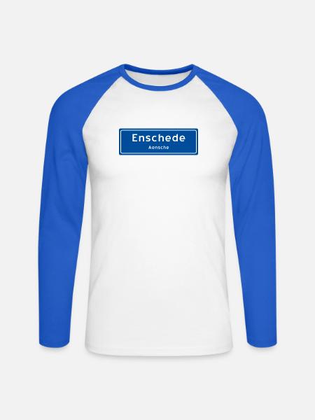 Enschede city name sign - Unisex Long Sleeve Baseball T-Shirt - white/royal blue