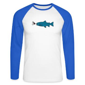 Fly Fishing Trout Bite Bait Vector - Unisex Long Sleeve Baseball T-Shirt - white/royal blue - Front - Nik (191cm)