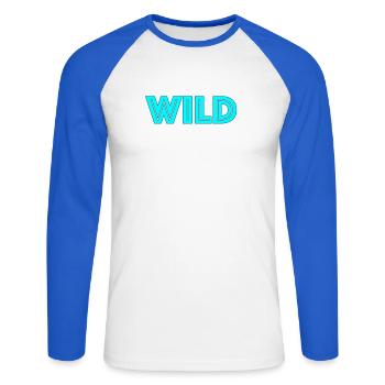 Lettrage néon sauvage - T-shirt baseball manches longues Homme - blanc/bleu royal - Devant - Nik (191cm)