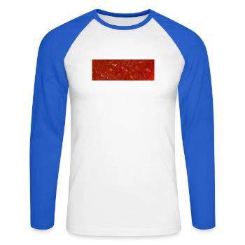 Tomatensauce - Unisex Baseballshirt langarm - Weiß/Royalblau - Vorne - Nik (191cm)
