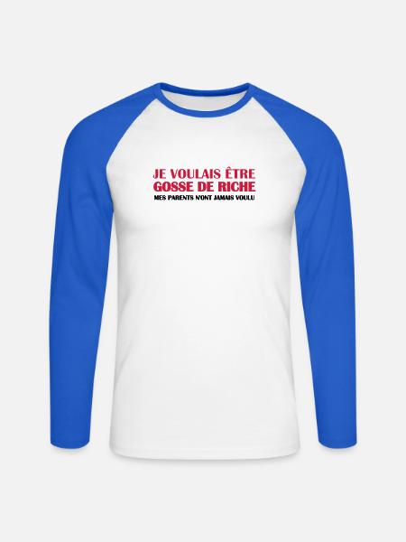 Gosse de riche - T-shirt baseball manches longues Homme - blanc/bleu royal