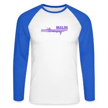 Cadeau pour Malin - T-shirt baseball manches longues Homme - blanc/bleu royal - Devant - Nik (191cm)